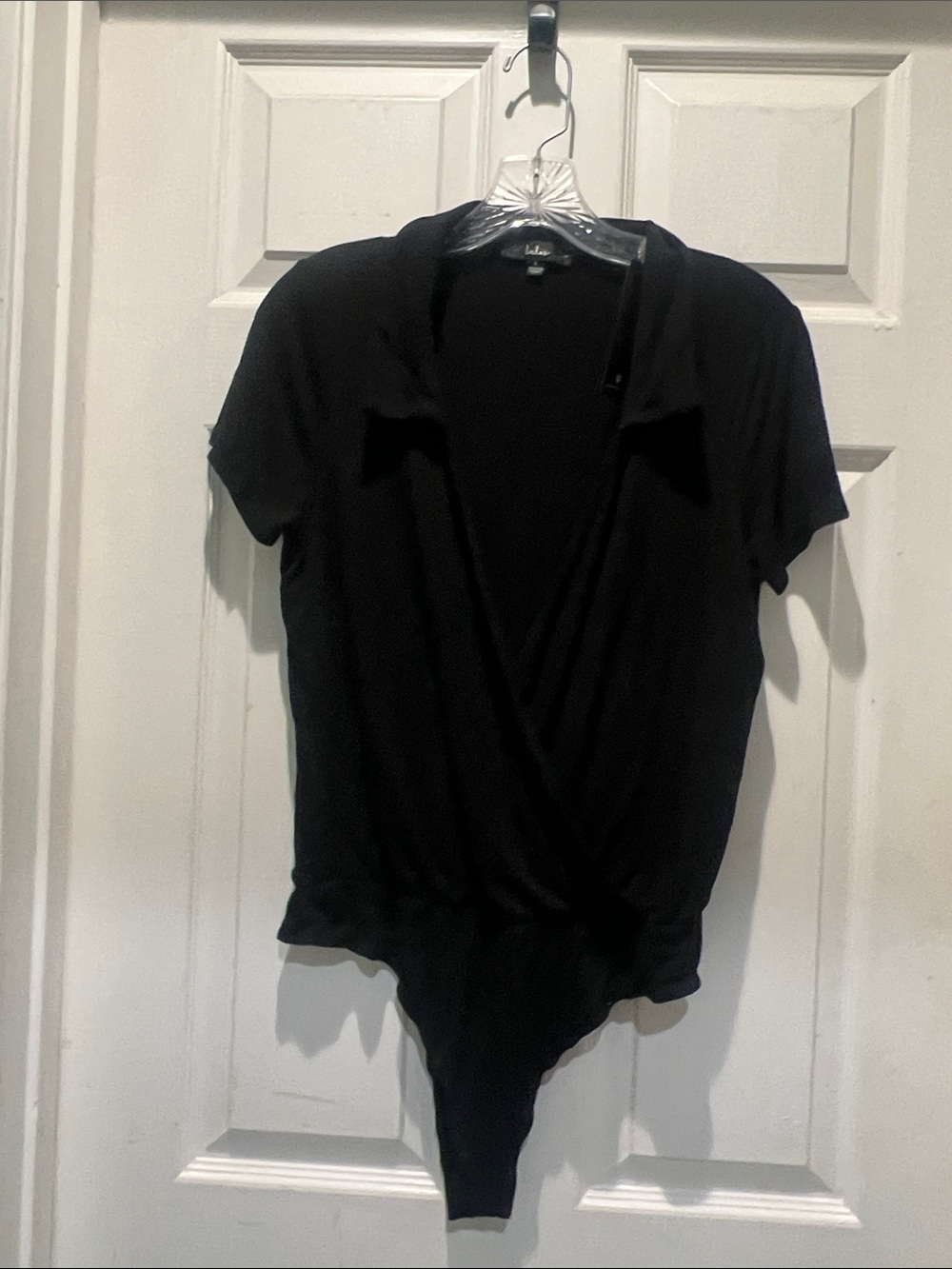 Lulu's Black Short-Sleeve Wrap-Front Bodysuit